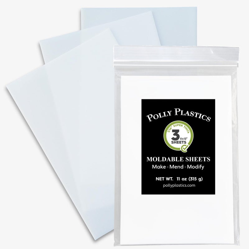 Polly Plastics Heat Moldable Plastic Sheets | 8-inch x 12-inch x 1/16-inch | Made in The USA | for Cosplay, Crafting, and Art Projects | Paintable (3 Sheets) - Image 1